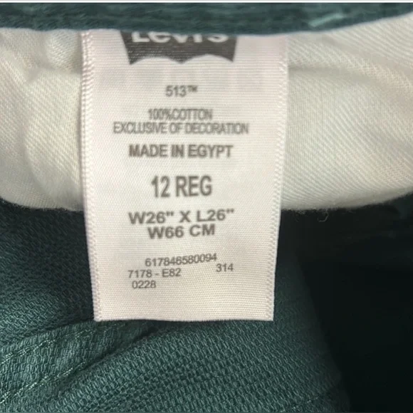 Levi's Boys 513 Slim Straight Fit Corduroy Pants - Green Size 12 Regular NWT - Picture 5 of 5